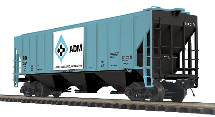 PS-2CD High-Side Covered Hopper - 3-Rail - Ready to Run - Premier(R) -- Archer-Daniels-Midland ADM TLDX (Blue, white Logo Panel, black, Molecule Log