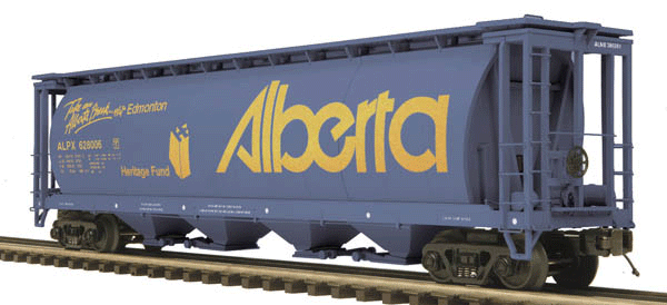 Premier 100-Ton Cylindrical Covered Hopper - Ready to Run -- Alberta Heritage Fund (blue, yellow)