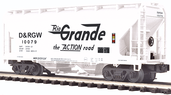 Premier 2-Bay Centerflow Covered Hopper - 3-Rail - Ready to Run -- Denver & Rio Grande Western #10079 (gray, Large Lettering, Action Road Sloga