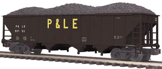 Premier 4-Bay Hopper w/Load - 3-Rail - Ready to Run -- Pittsburg & Lake Erie #80703 (black, yellow, Billboard P&LE)