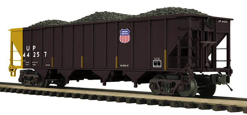 4-Bay Hopper w/Load - 3-Rail - Ready to Run - Premier -- Union Pacific (black, yellow, yellow Conspicuity Marks)