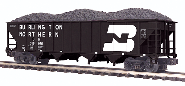 4-Bay Hopper - 3-Rail - Ready to Run - Premier -- With Coal Load, Burlington Northern (black, white, Large Logo)