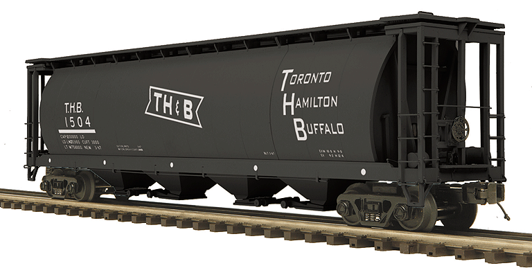 100-Ton 4-Bay Cylindrical Covered Hopper - 3-Rail - Ready to Run - Premier(R) -- Toronto Hamilton & Buffalo (black, white, Bowtie Logo)