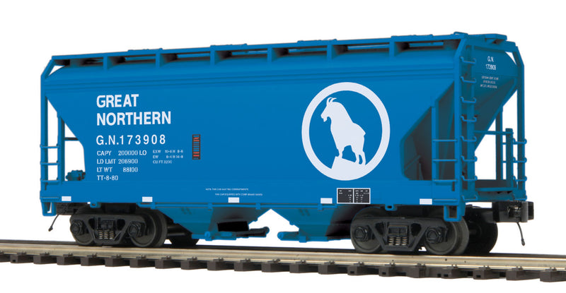 2-Bay Centerflow Hopper - 3-Rail - Ready to Run - Premier(R) -- Great Northern (Big Sky Blue, white)-1