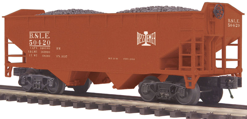 2-Bay Offset-Side Steel Hopper - 3-Rail - Ready to Run - Premier(R) -- Bessemer & Lake Erie (Boxcar Red)