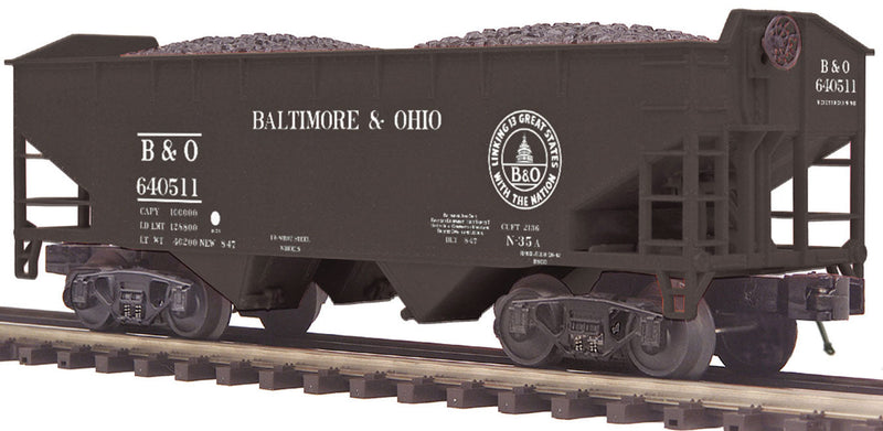 2-Bay Offset-Side Steel Hopper - 3-Rail - Ready to Run - Premier(R) -- Baltimore & Ohio (black, 13 Great States Logo)