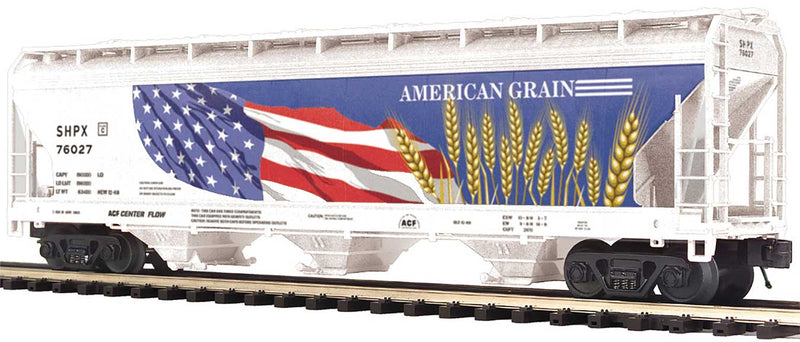 3-Bay Centerflow Hopper - 3-Rail - Ready to Run - Premier -- American Grain white, blue, red)
