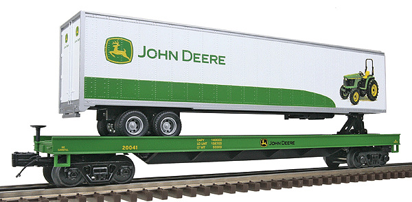 Premier Flatcar w/48' Trailer -- John Deere
