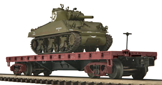 Premier 50-Ton 41' Wood Flatcar w/Sherman Tank Load - Ready to Run -- Union Pacific (brown)