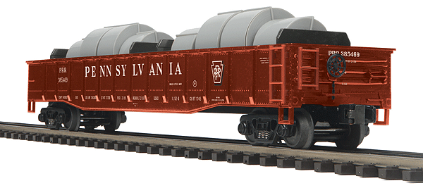 Steel Gondola - 3-Rail - Ready to Run - Premier -- With Steel Coil Load, Pennsylvania Railroad (tuscan, Shadow Keystone)
