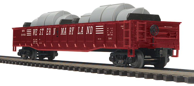 Gondola w/Coil Steel Load - 3-Rail - Ready to Run - Premier(R) -- Western Maryland (Boxcar Red, white, Speed Lettering)