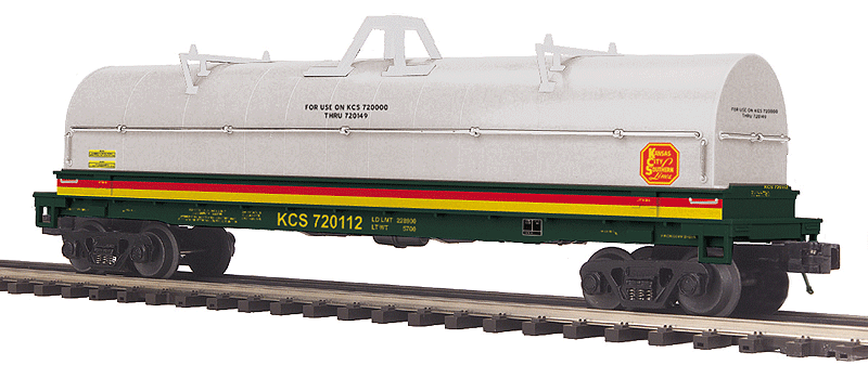 Coil Car w/Single Round Hood - 3-Rail - Ready to Run - Premier(R) -- Kansas City Southern (gray, black, red, yellow)