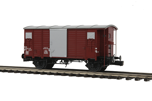 Premier European Gedeckter G Wood Boxcar w/Hi-Rail Wheels - Ready to Run -- Swiss Federal Railways SBB-CFF (brown, gray)-1