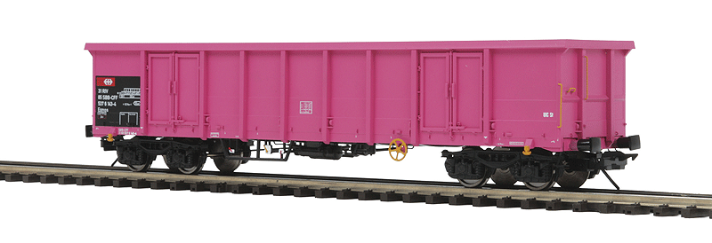 Premier European Modern Gondola w/Hi-Rail Wheels - 3-Rail - Ready to Run -- Swiss Federal Railways SBB-CFF (pink)