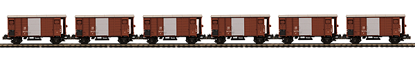 Gedeckter Wood Boxcar 6-Pack w/Scale Wheels - 2-Rail - Ready to Run - Premier -- Swiss Federal Railways SBB-CFF (brown, gray)-1