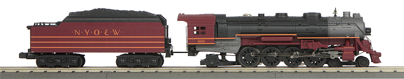 Class L-3 4-8-2 Mohawk - 3-Rail w/Proto-Sound 3.0 - RailKing(R) -- New York Ontario & Western #406 (black, maroon, yellow, graphite)-1