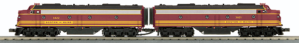 RailKing(R) Scale EMD E8 A-A Set w/Proto-Sound 3.0 - 3-Rail -- Boston & Maine #3821 & 3822 (maroon, Harvest Gold)