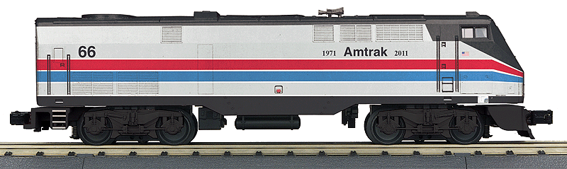 GE P40/42 Genesis w/Proto-Sound 3.0 - 3-Rail  - RailKing(R) -- Amtrak #66 (Heritage 40th Anniversary Phase II, Wide red & blue Stripes)