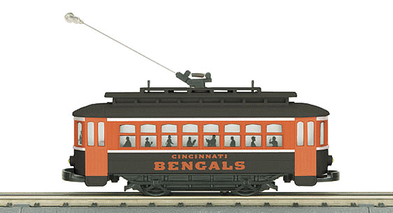 RailKing Electric Passenger Trolley RTR Trainset -- NFL - Cincinnati Bengals RealTrax 31 x 31" ZDC Power Pack Operating Trolle