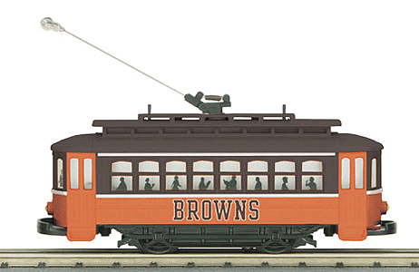 RailKing Electric Passenger Trolley RTR Trainset -- NFL - Cleveland Browns RealTrax 31 x 31" ZDC Power Pack Operating Trolley C