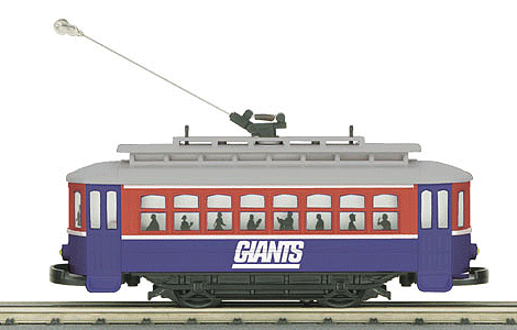 RailKing Electric Passenger Trolley RTR Trainset -- NFL - New York Giants RealTrax 31 x 31" ZDC Power Pack Operating Trolley Ca