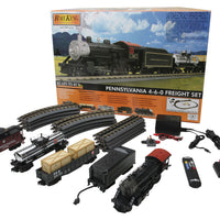 Steam Freight Set w/Proto-Sound 3.0 -- RailKing RealTrax 31 x 51" Z-500 Power Pack PRR 4-6-0 & 3 Cars