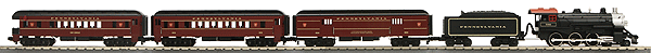 Steam Passenger Set w/Proto-Sound 3.0 -- RailKing RealTrax 31 x 51" Z-500 Power Pack PRR 4-6-0 & 3 Cars-1