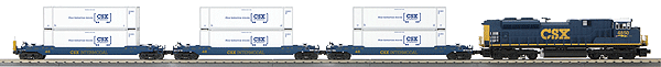 RailKing CSX Intermodal Freight Set - 3-Rail w/Proto-Sound 2.0 -- SD70ACe Loco, 3 Husky Stack Cars, 31 x 51" Track Oval, Power Pack w/Wireles
