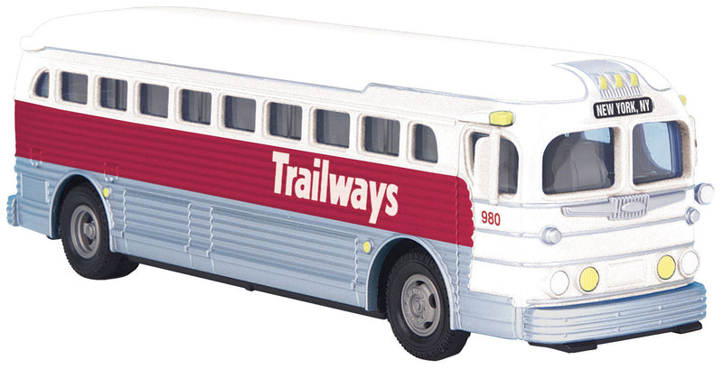 Die Cast Bus - RailKing(R) -- Trailways (silver, white, red)
