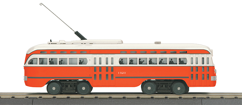 PCC Streetcar - 3-Rail w/Proto-Sound 3.0 - RailKing(R) -- Pittsburgh #1423 (orange, white)