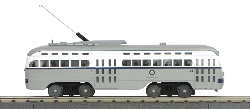 PCC Streetcar - 3-Rail w/Proto-Sound 3.0 - RailKing(R) -- Newark Public Service #14 (gray, white)