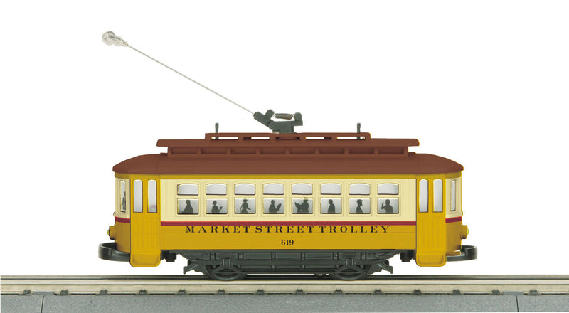 Bump-n-Go Trolley - Conventional 3-Rail - RailKing(R) -- Market Street Trolley #619 (yellow, cream, brown)