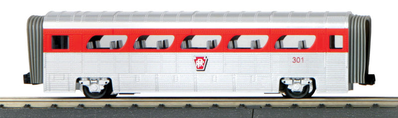 GM Aerotrain Coach - 3-Rail - Ready to Run - RailKing(R) Scale -- Pennsyvania Railroad (silver, red)