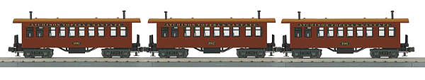 Overton Wood Coach 3-Car Set - 3-Rail - Ready to Run - RailKing(R) -- Santa Fe #190, 192, 196 (red, black)