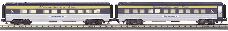 RailKing 60' Streamlined Sleeper & Diner Set (ABS Plastic) -- Chesapeake & Ohio