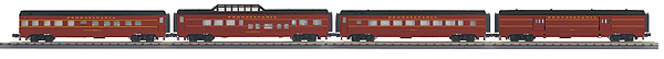 RailKing(R) ABS Streamlined 60' 4-Car Set - 3-Rail - Ready to Run -- Baggage, Coach, Dome & Observation Pennsylvania Railroad (Tuscan, black)