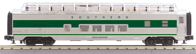 RailKing 60' Streamlined Full-Length Vista Dome - 3-Rail - Ready to Run -- Southern Railway Kings Mountain (silver, green)