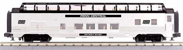 60' Streamlined Full-Length Dome - 3-Rail - Ready to Run - RailKing(R) -- Penn Central Detroit River (silver, black)