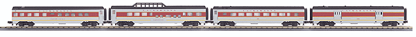 60' Streamlined 4-Car Set - 3-Rail - Ready to Run - RailKing(R) -- Delaware, Lackawanna & Western Baggage, Coach, Dome, Observation (gray, maro