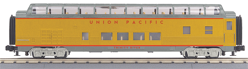 60' Streamlined ABS Full-Length Vista Dome - 3-Rail - Ready to Run - RailKing -- Union Pacific Redwood Hill (Armour Yellow, gray)