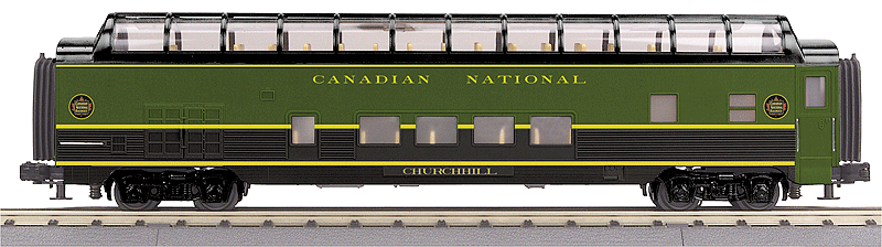 60' ABS Fluted-Side Full-Length Vista Dome - 3-Rail - Ready to Run - RailKing( -- Canadian National Churchill (green, black)