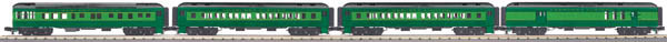 RailKing(R) Madison Heavyweight 60' Passenger 4-Car Set w/Interior Lights -- Baggage/RPO, 2 Coaches & Observation Southern Railway (Crescent 2-Tone green