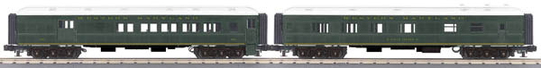 RailKing(R) Madison Heavyweight 60' Passenger 2-Car Set w/Interior Lights -- Combine & Diner Western Maryland (green)