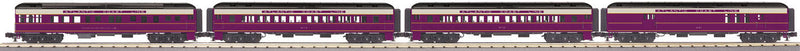 4-Car 60' Madison Passenger Set - 3-Rail - Ready To Run - RailKing -- Atlantic Coast Line (purple, white)