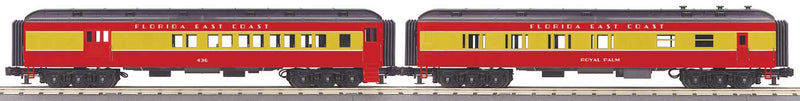 60' Madison Combine and Diner Passenger Set - 3-Rail - Ready To Run - RailKing -- Florida East Coast 436, Royal Palm (red, yellow)