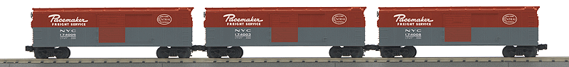 Steel Boxcar 3-Pack - 3-Rail - Ready to Run - RailKing(R) -- New York Central (Pacemaker, red, gray)