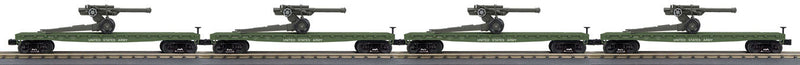 Flatcar with 105mm Howitzer Load 4-Pack - 3-Rail - Ready to Run - RailKing -- U.S. Army 4269