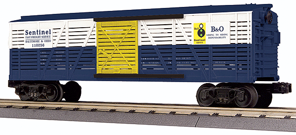 RailKing(R) Stock Car - 3-Rail - Ready to Run -- Baltimore & Ohio #110256 (blue, silver, yellow, Sentinel Logo)
