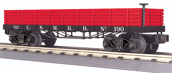 RailKing(R) 19th Century Wood Gondola - 3-Rail - Ready to Run -- U.S. Military Railroad USMRR #190 (Black, red)