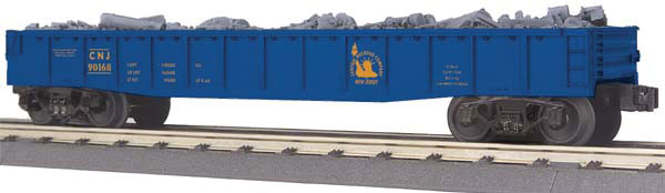 Steel Gondola - 3-Rail - Ready to Run - RailKing -- With Junk Load, Central Railroad of New Jersey #90168 (blue, orange)